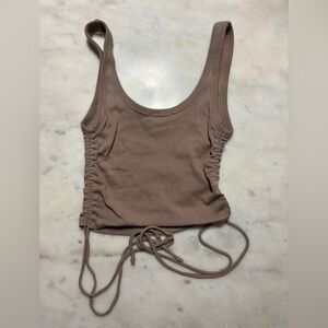 Brown Ribbed Crop Top